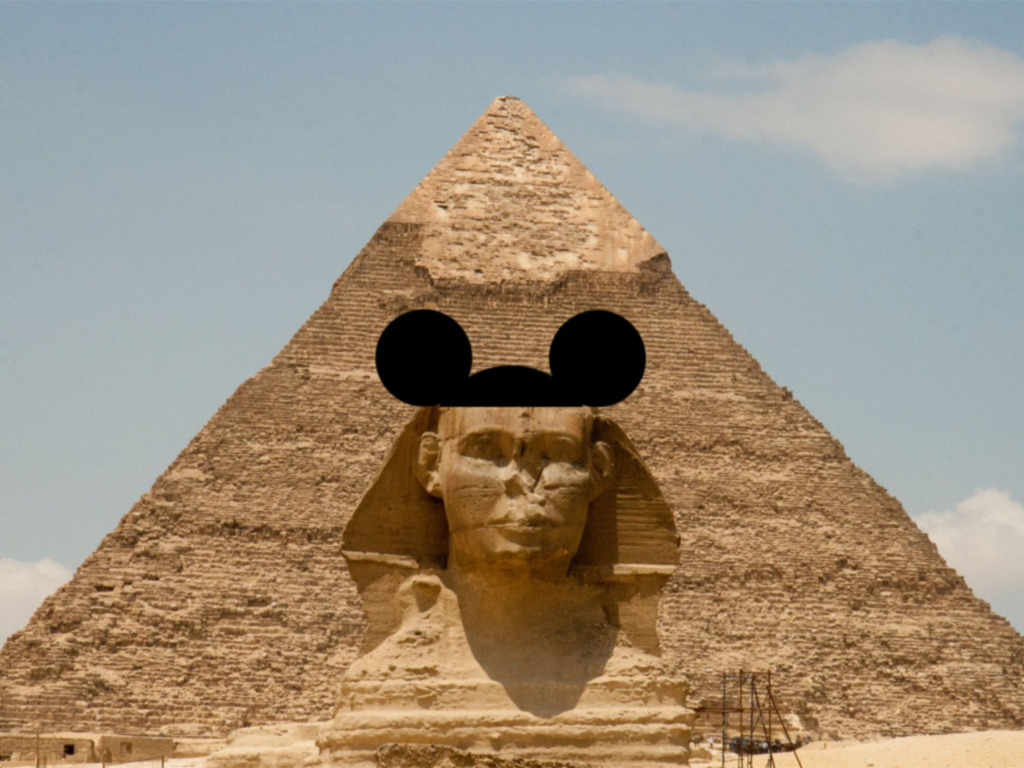 Mickey Mouse's ears superimposed over a Sphinx